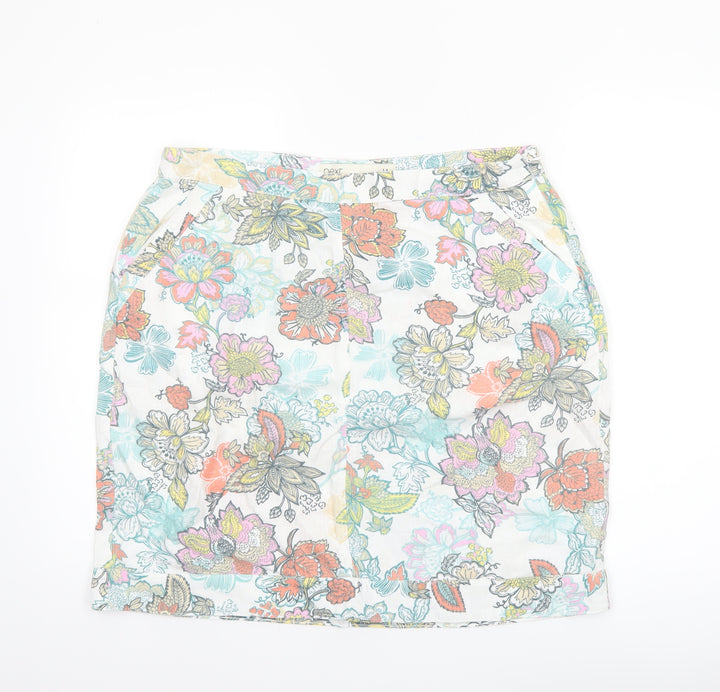 Next Women’s Multicoloured Floral Linen Blend Knee Length Skirt Size 14