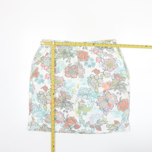 Next Women’s Multicoloured Floral Linen Blend Knee Length Skirt Size 14