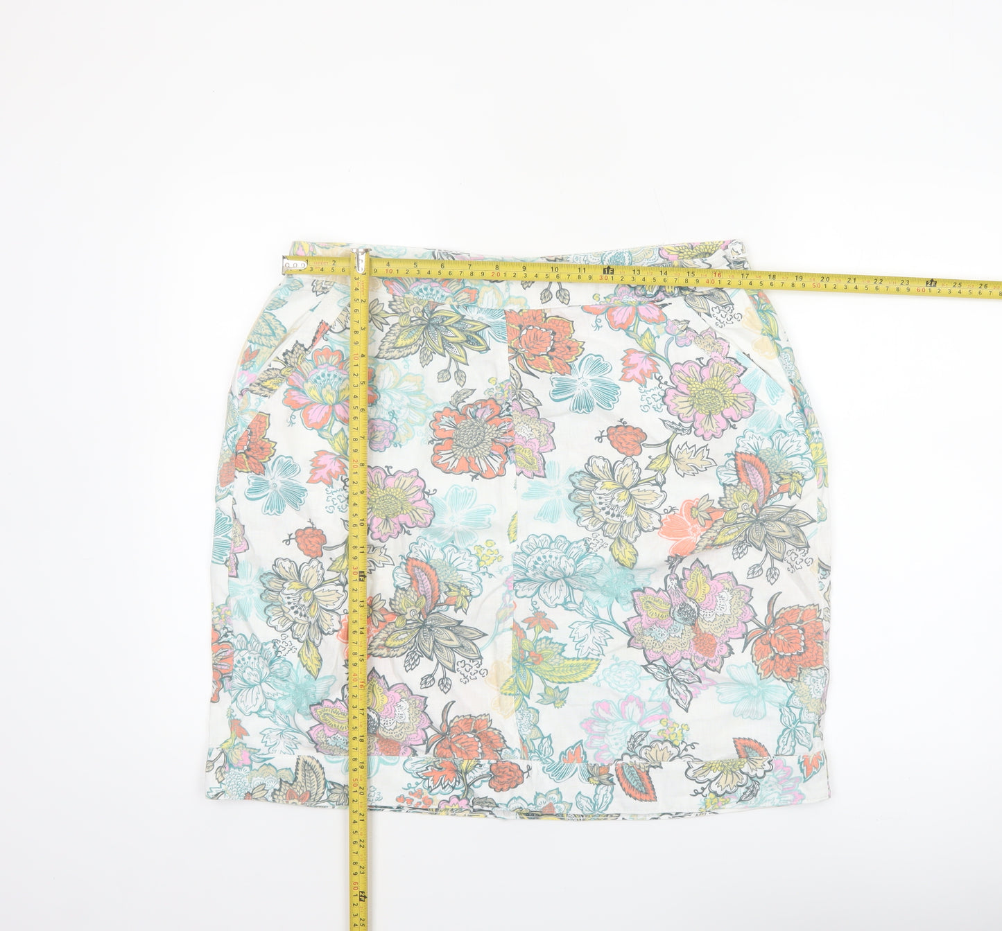 Next Women’s Multicoloured Floral Linen Blend Knee Length Skirt Size 14