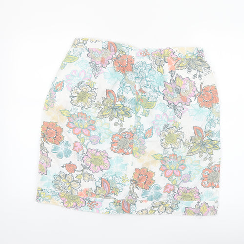 Next Women’s Multicoloured Floral Linen Blend Knee Length Skirt Size 14