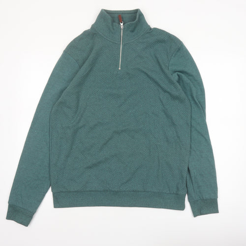 Next Men's Green 1/4 Zip Pullover Sweatshirt M Regular Fit