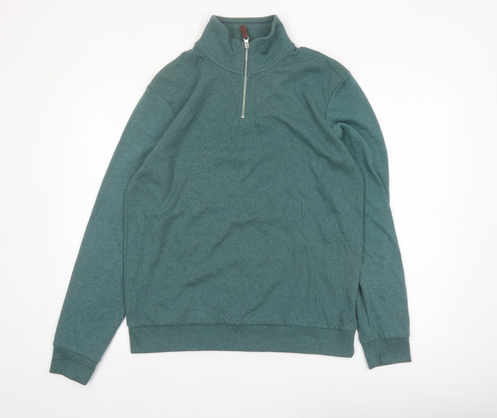 Next Men's Green 1/4 Zip Pullover Sweatshirt M Regular Fit