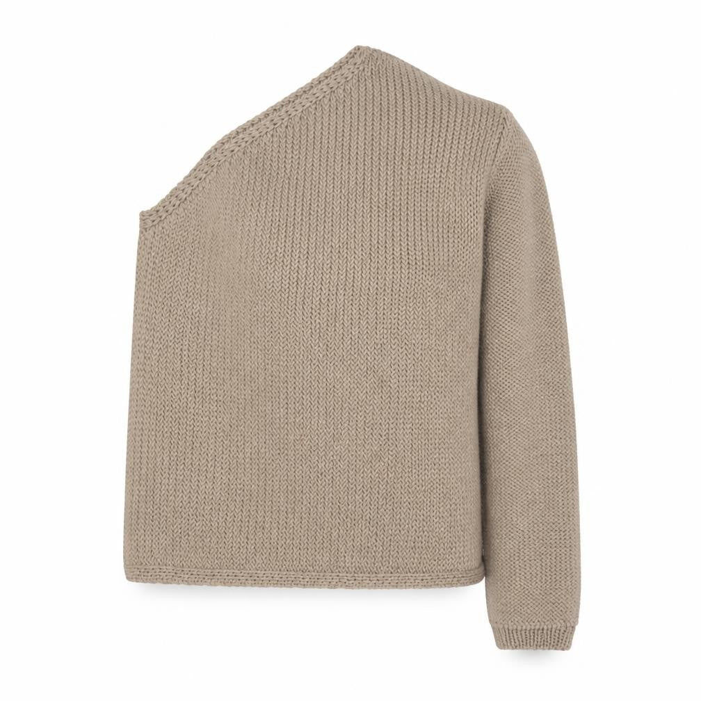 Front view of Marks & Spencer women’s beige xs asymmetrical knit jumper