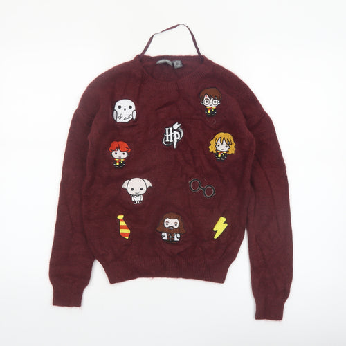 Harry Potter Women’s Red Crew Neck Pullover Jumper 2XS Knit Long Sleeve