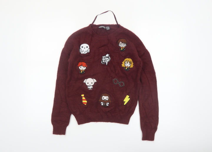 Harry Potter Women’s Red Crew Neck Pullover Jumper 2XS Knit Long Sleeve