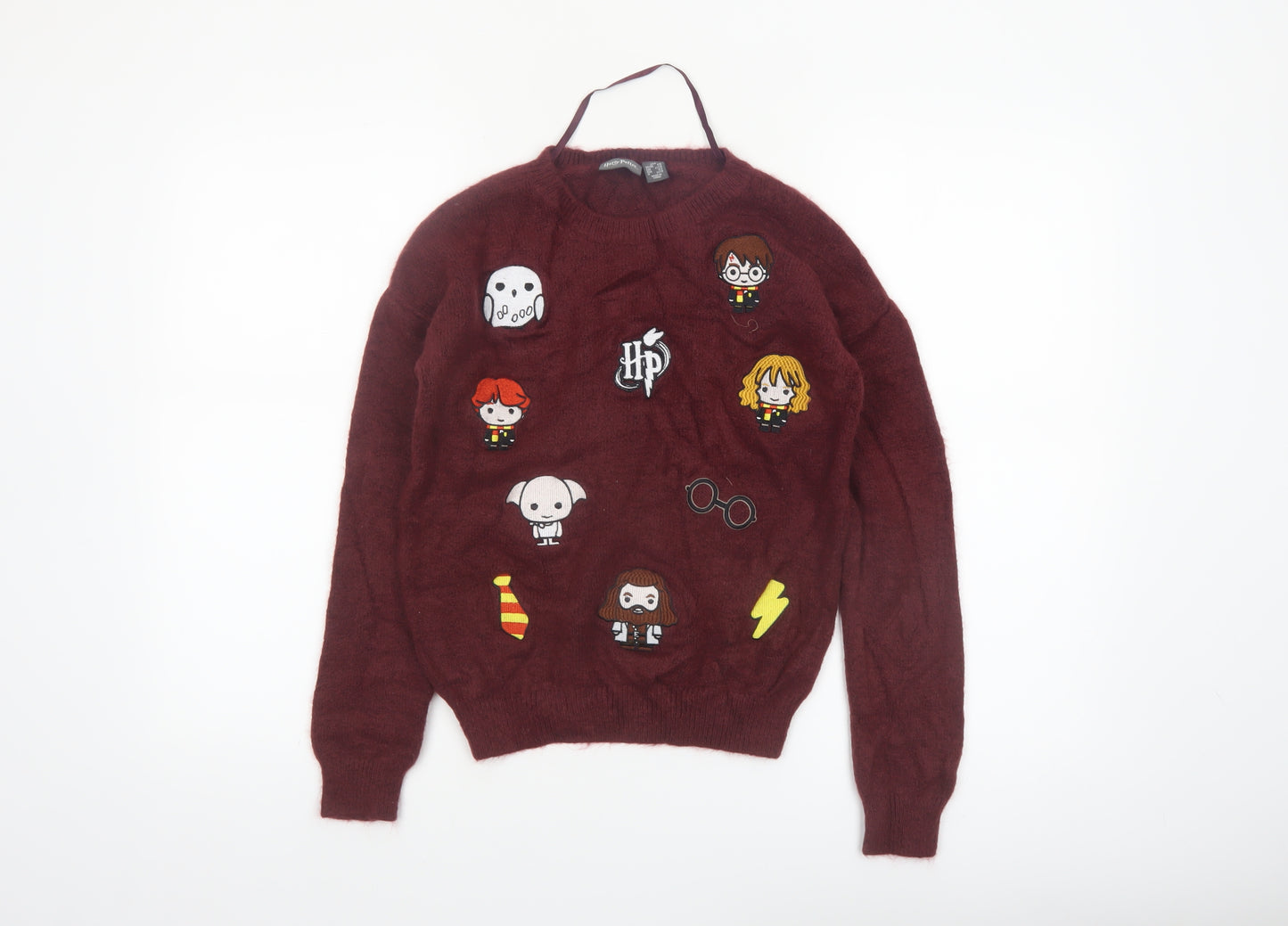 Harry Potter Women’s Red Crew Neck Pullover Jumper 2XS Knit Long Sleeve