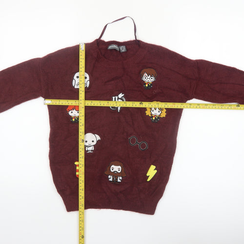 Harry Potter Women’s Red Crew Neck Pullover Jumper 2XS Knit Long Sleeve