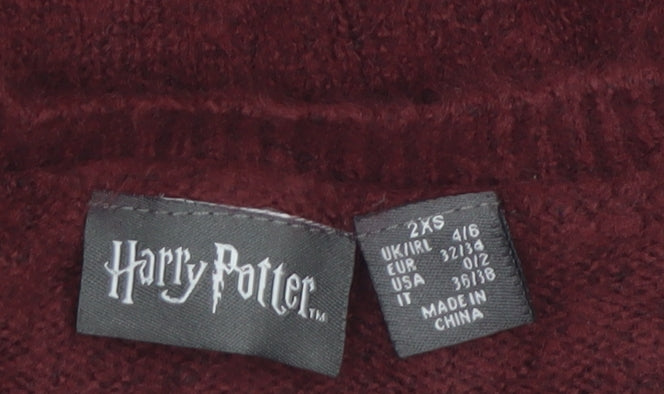 Harry Potter Women’s Red Crew Neck Pullover Jumper 2XS Knit Long Sleeve
