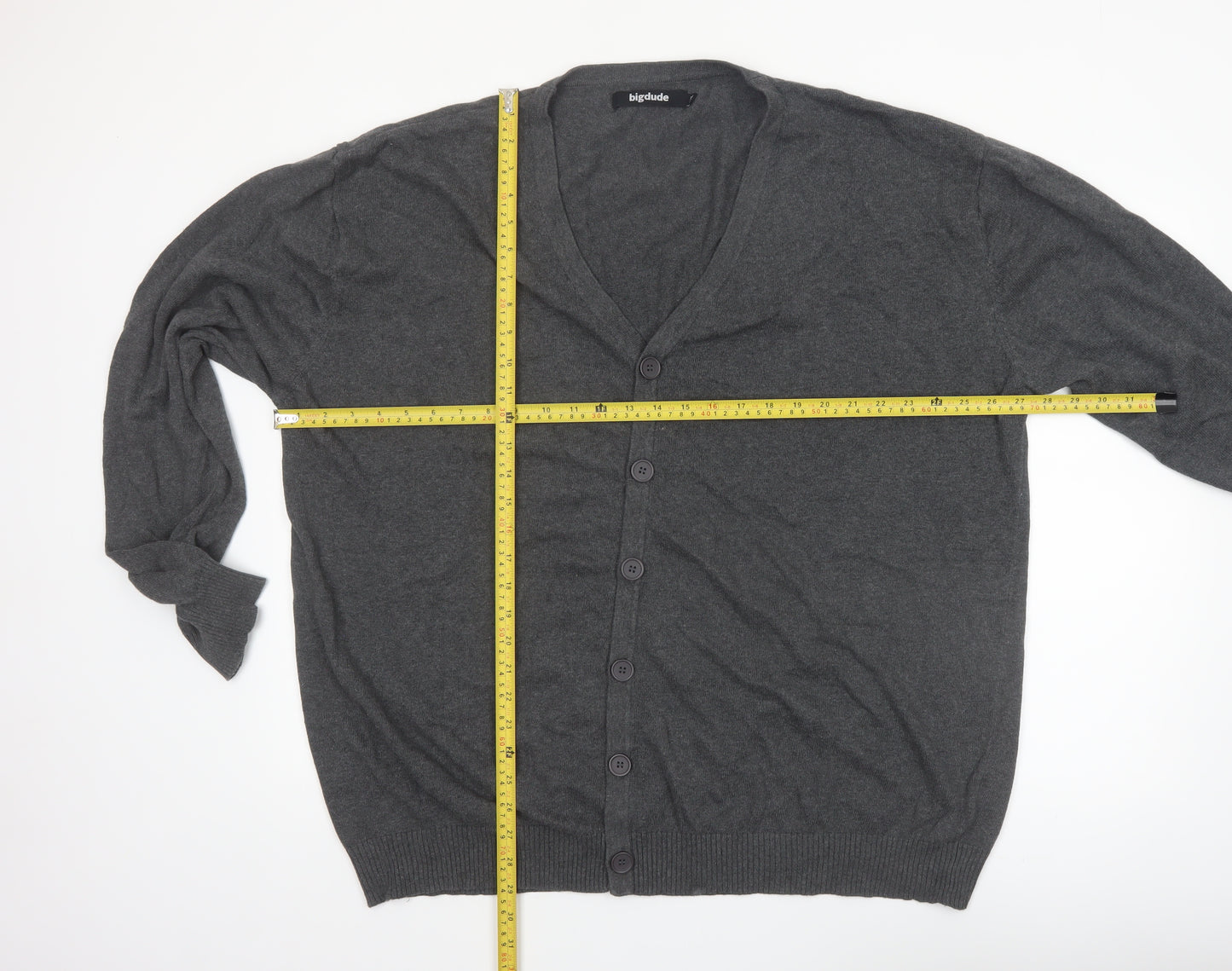Bigdude Men’s Grey 3XL Cotton Button Cardigan Jumper