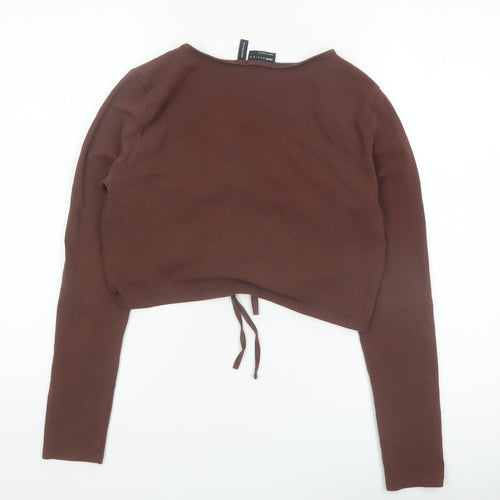 ASOS DESIGN Women’s Brown Cropped Long Sleeve V-Neck Top Size 14