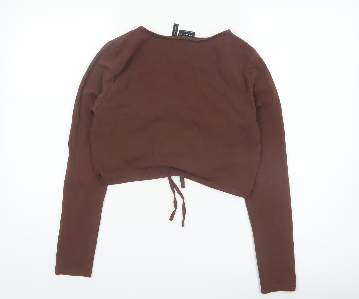 ASOS DESIGN Women’s Brown Cropped Long Sleeve V-Neck Top Size 14