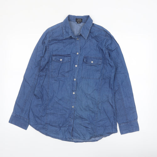Select Women Blue Denim Button-Up Shirt UK 14 Long Sleeve Cotton
