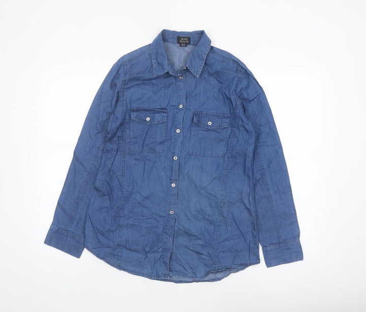 Select Women Blue Denim Button-Up Shirt UK 14 Long Sleeve Cotton