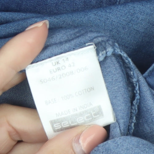 Select Women Blue Denim Button-Up Shirt UK 14 Long Sleeve Cotton