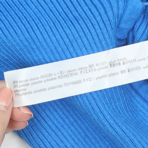 ZARA Women’s Blue V-Neck Long Sleeve Ribbed Tie Cardigan Size 8