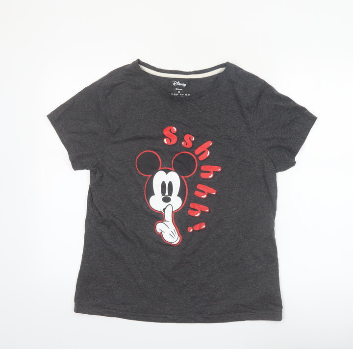 Disney Womens Grey Mickey Mouse Graphic T-Shirt Size M 12-14