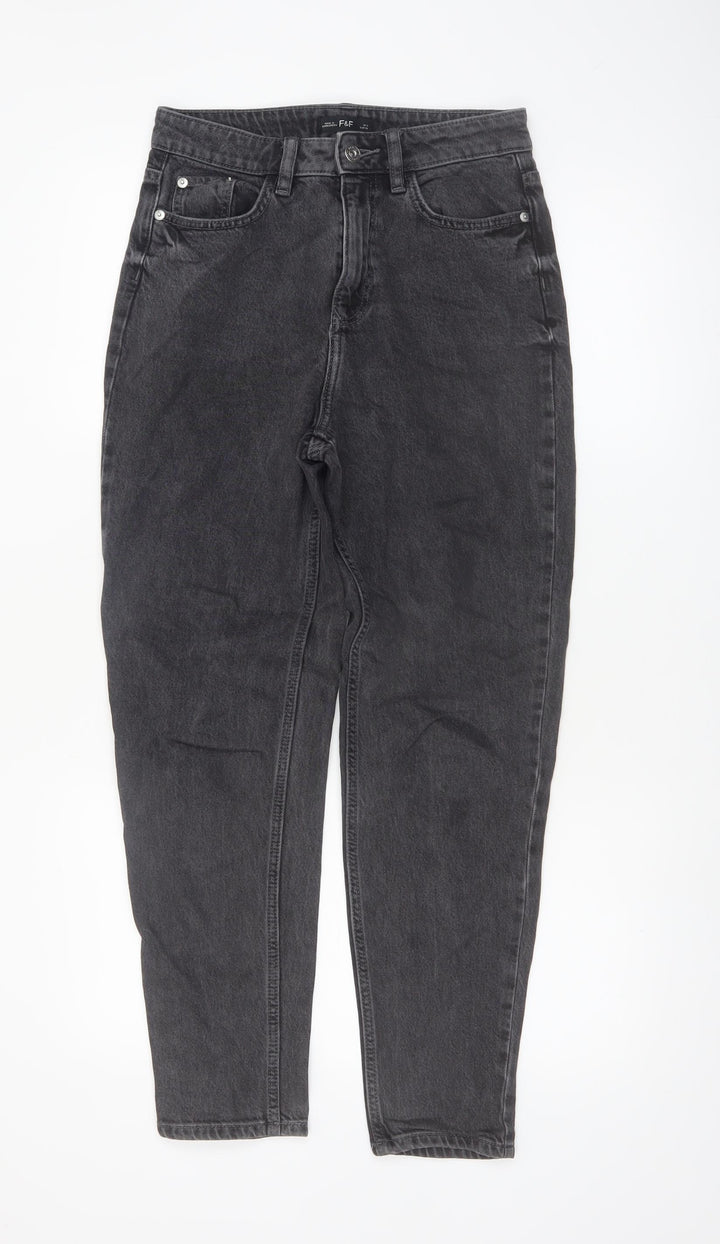 F&F Women's Black High Rise Mom Jeans Size 6 Regular Denim
