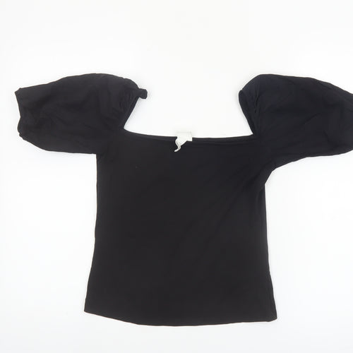 H&M Women’s Black Puff Sleeve Cropped Blouse Top Size S
