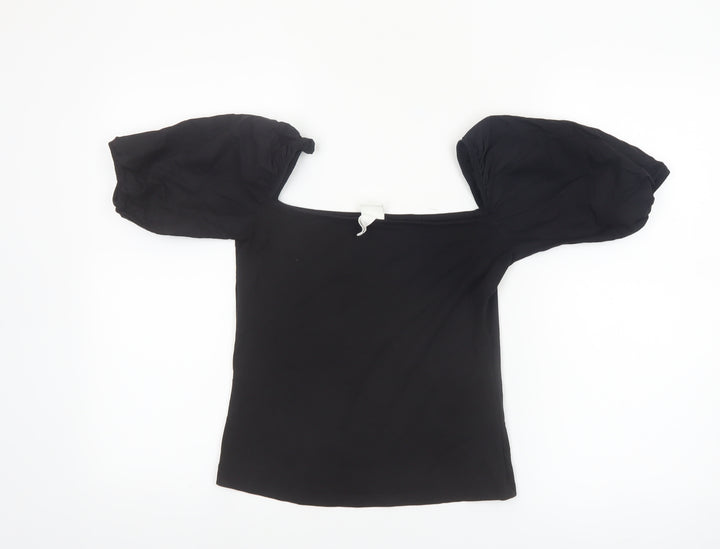 H&M Women’s Black Puff Sleeve Cropped Blouse Top Size S