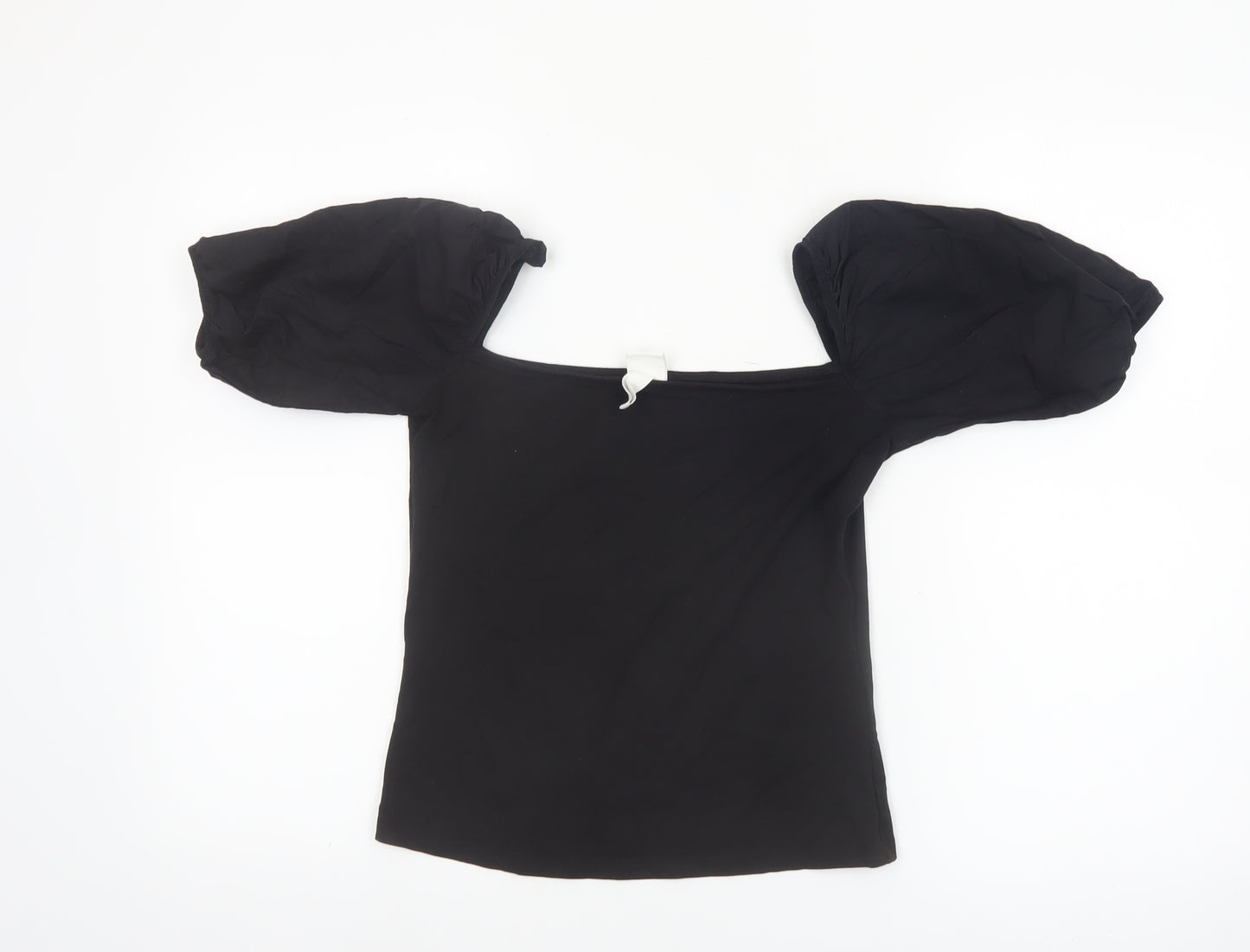 H&M Women’s Black Puff Sleeve Cropped Blouse Top Size S