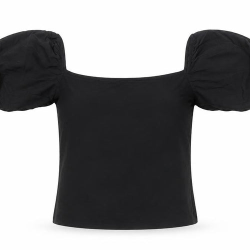 H&M Women’s Black Puff Sleeve Cropped Blouse Top Size S