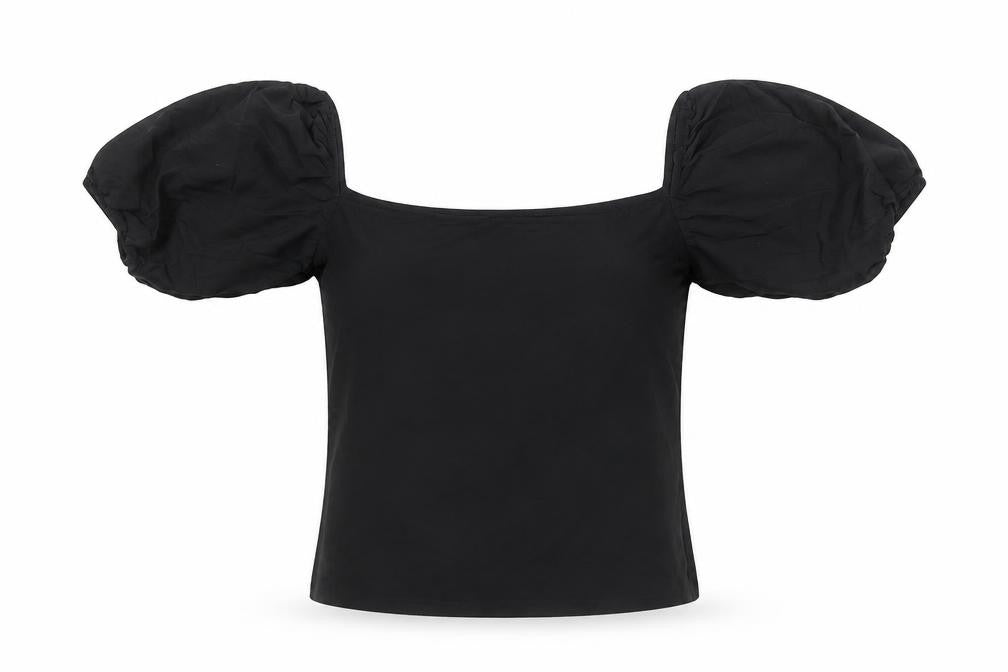 H&M Women’s Black Puff Sleeve Cropped Blouse Top Size S