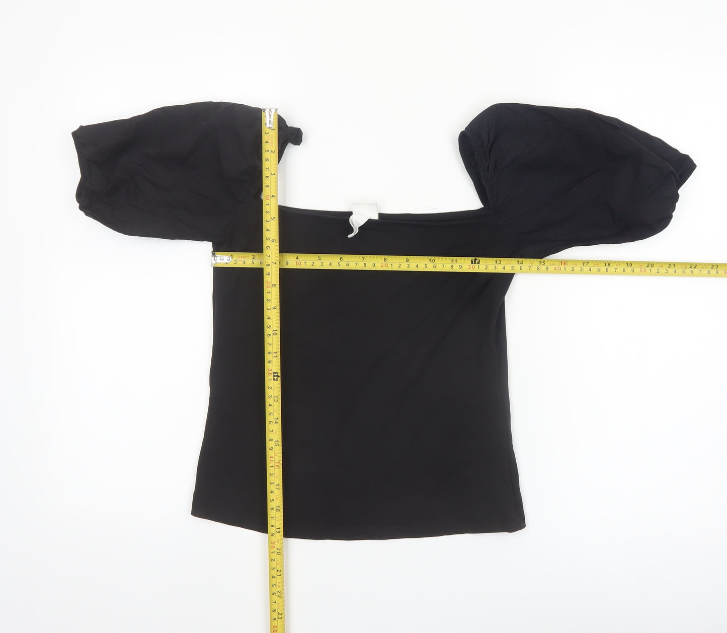 H&M Women’s Black Puff Sleeve Cropped Blouse Top Size S