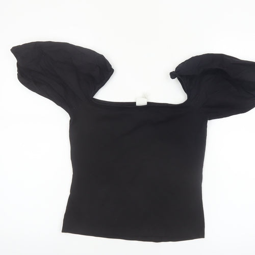 H&M Women’s Black Puff Sleeve Cropped Blouse Top Size S