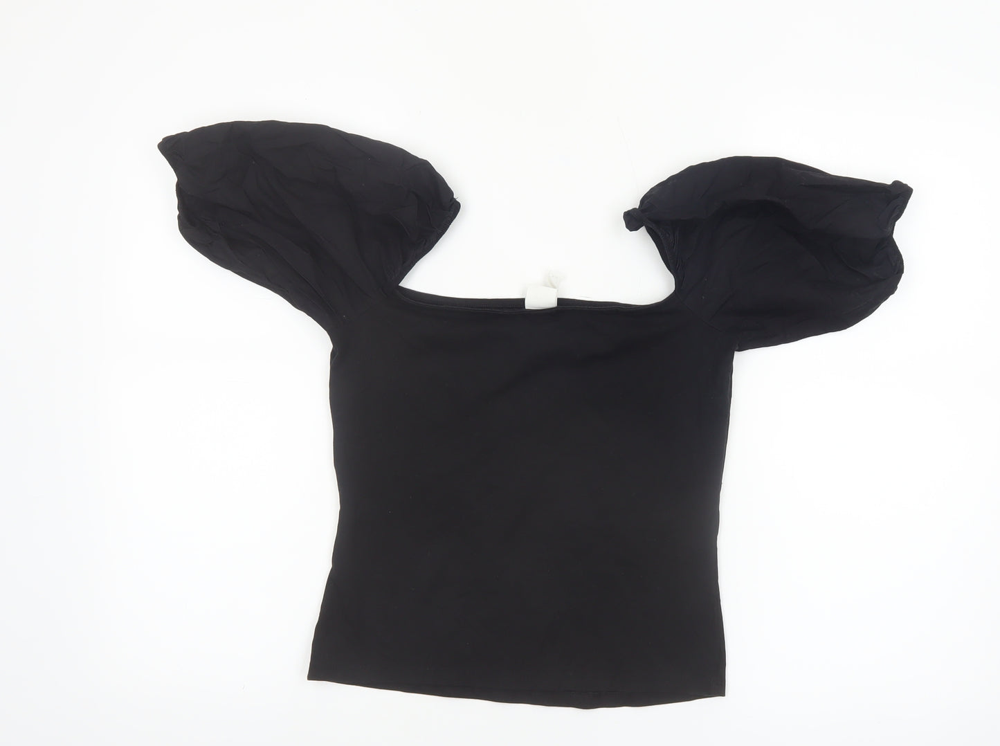 H&M Women’s Black Puff Sleeve Cropped Blouse Top Size S
