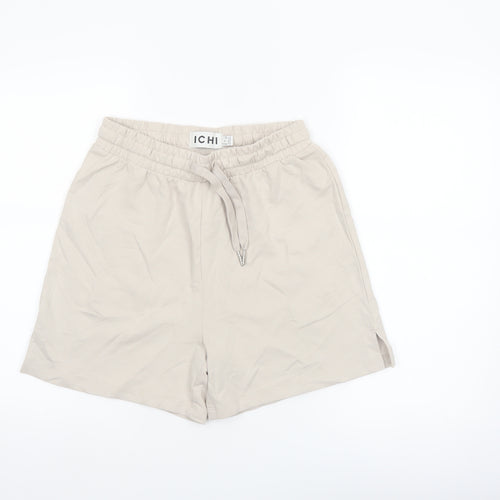 ICHI Women's Beige Cotton Blend Casual Drawstring Shorts Size S