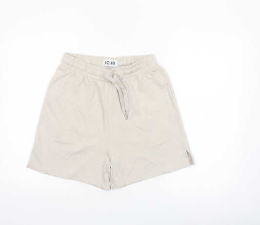 ICHI Women's Beige Cotton Blend Casual Drawstring Shorts Size S