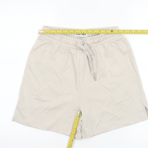 ICHI Women's Beige Cotton Blend Casual Drawstring Shorts Size S