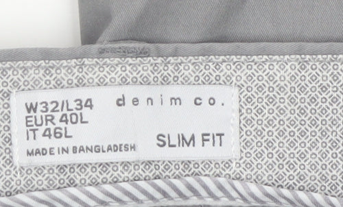 Denim Co. Men's Grey Slim Fit Chino Trousers W32 L34