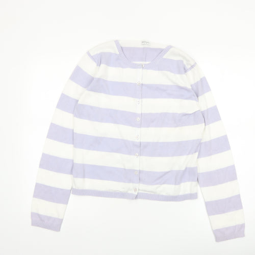 Editions Womens Lilac White Striped Cotton Cardigan Size 12