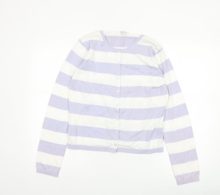 Editions Womens Lilac White Striped Cotton Cardigan Size 12