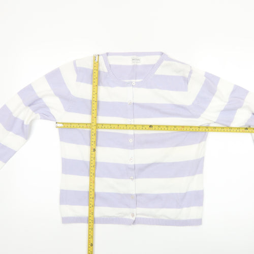 Editions Womens Lilac White Striped Cotton Cardigan Size 12