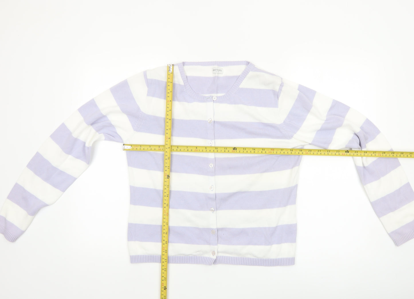 Editions Womens Lilac White Striped Cotton Cardigan Size 12