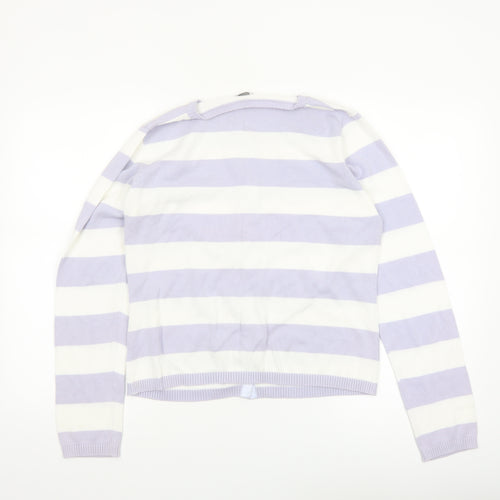 Editions Womens Lilac White Striped Cotton Cardigan Size 12