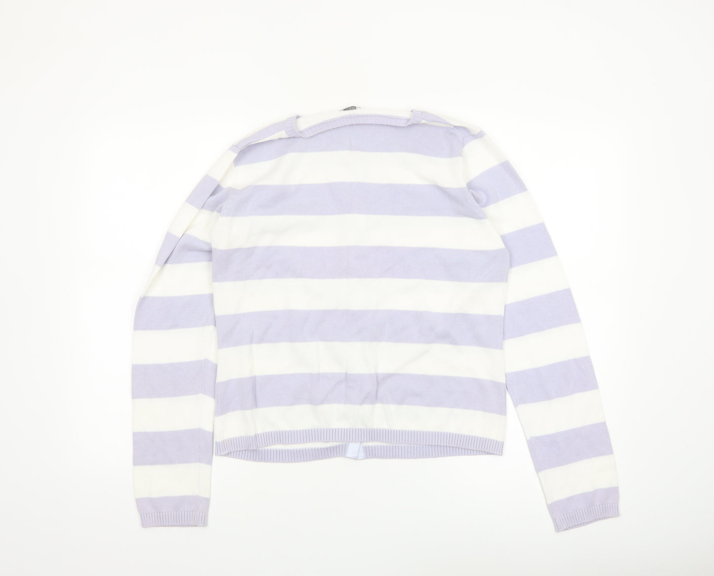 Editions Womens Lilac White Striped Cotton Cardigan Size 12