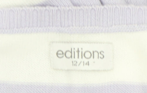Editions Womens Lilac White Striped Cotton Cardigan Size 12