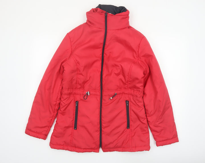 Anne De Lancay Womens Red Puffer Jacket Size S Full Zip Winter Coat