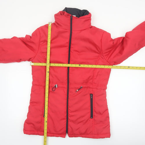 Anne De Lancay Womens Red Puffer Jacket Size S Full Zip Winter Coat