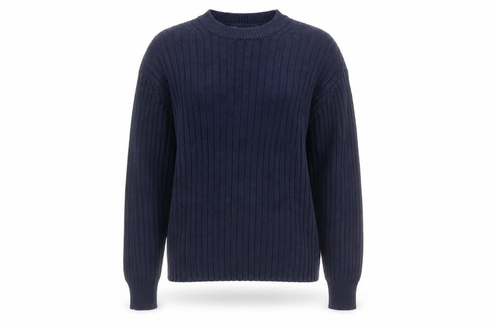 Marks and Spencer Women's Blue Cotton Ribbed Crew Neck Jumper Size 10