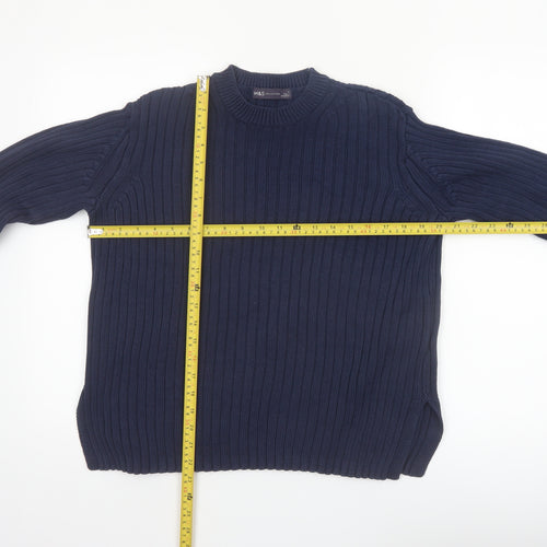 Marks and Spencer Women's Blue Cotton Ribbed Crew Neck Jumper Size 10