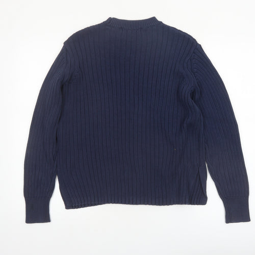 Marks and Spencer Women's Blue Cotton Ribbed Crew Neck Jumper Size 10