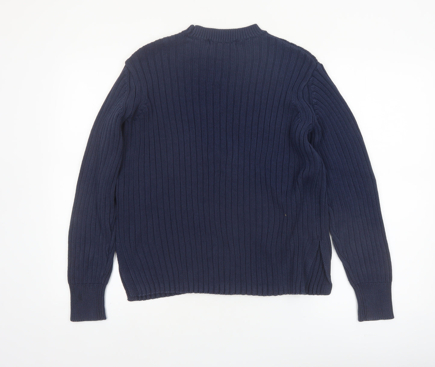 Marks and Spencer Women's Blue Cotton Ribbed Crew Neck Jumper Size 10
