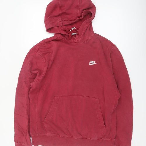 Nike Men's Red Pullover Hoodie M Regular Fit Fleece Logo Sweatshirt