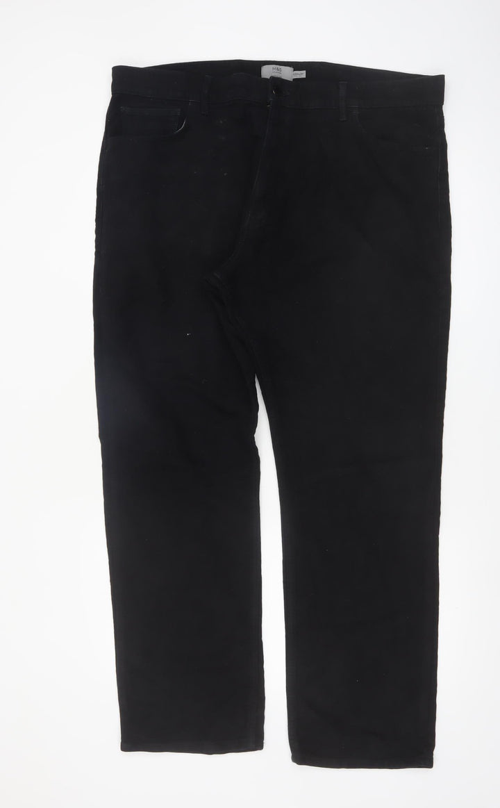 Marks and Spencer Men's Black Regular Fit Chino Trousers 40in Waist 31in Leg