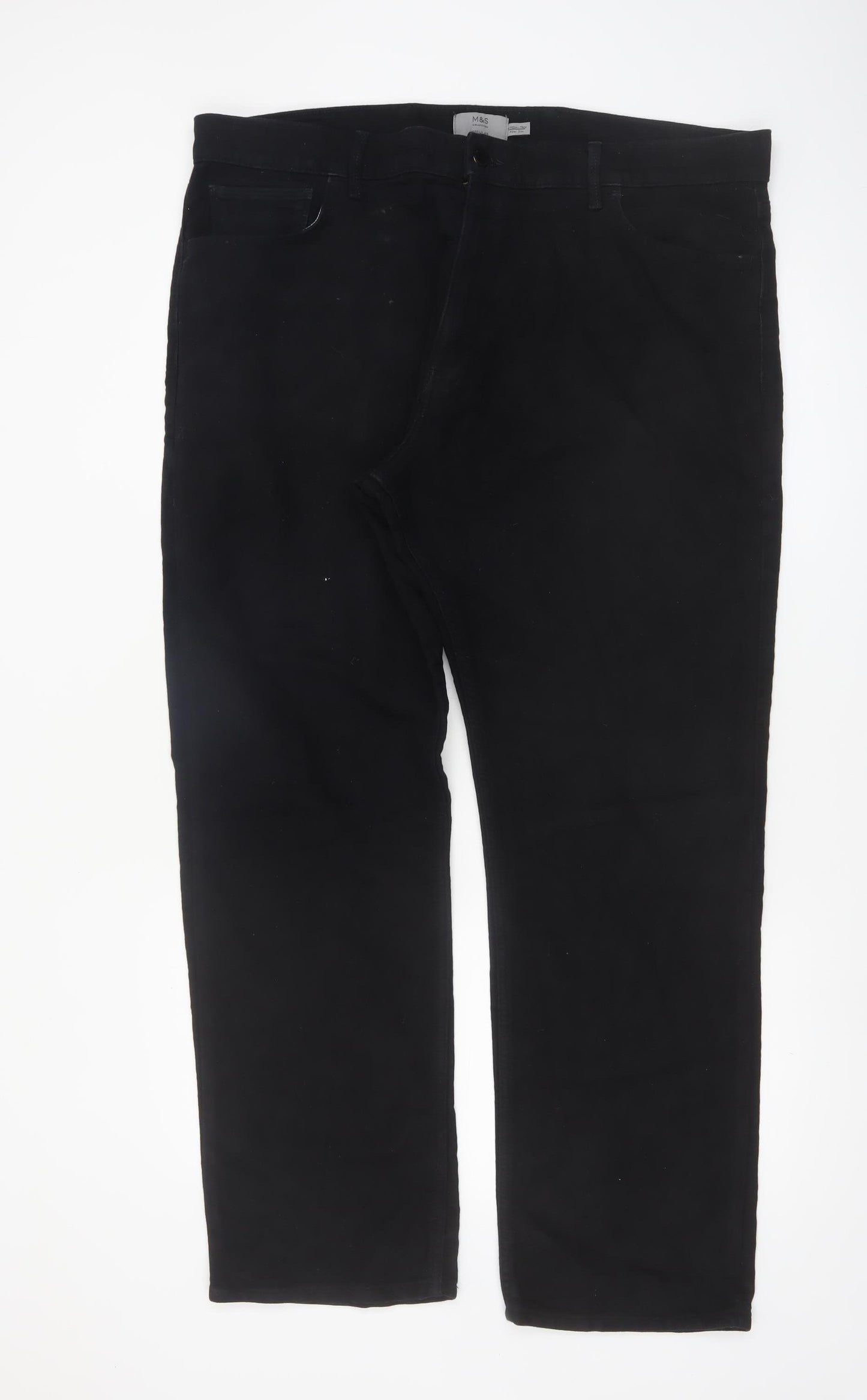 Marks and Spencer Men's Black Regular Fit Chino Trousers 40in Waist 31in Leg
