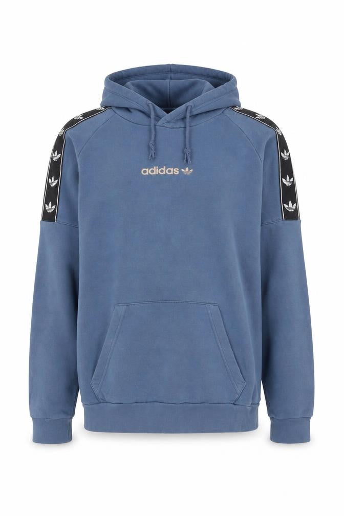 Front view of adidas Men's Blue Pullover Hoodie, size M, Logo Fleece Sweatshirt